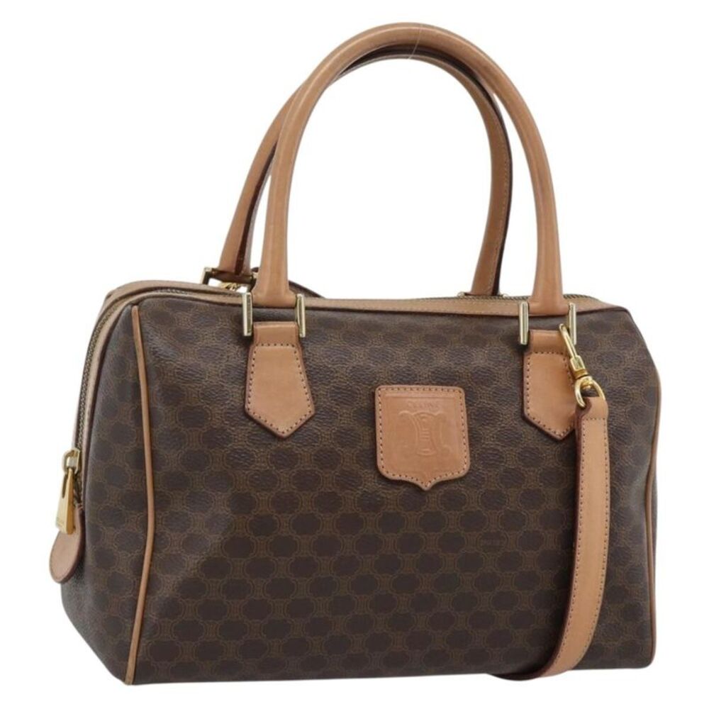 Celine Vintage Macadam Boston Canvas And Leather Brown Pvc Handbag